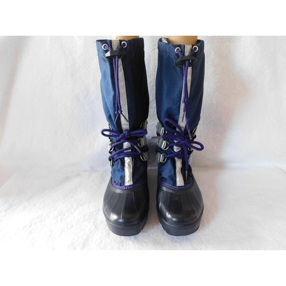 Vtg Sorel Hand Crafted Natural Rubber Women's Blue & Purple Laces Boots Size 7 - Picture 2 of 9